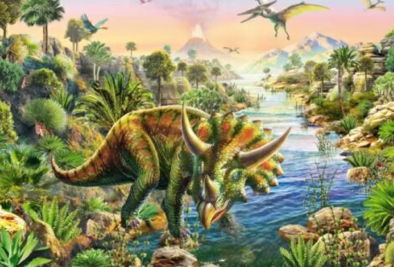 Schmidt Spiele Kinderpuzzle>Abenteuer mit den Dinosauriern - Puzzle 3x48 Teile
