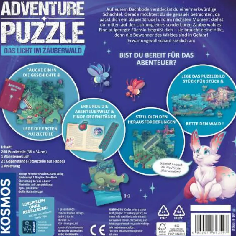 Kosmos Kinderpuzzle>Adventure Puzzle: Das Licht im Zauberwald 200 Teil