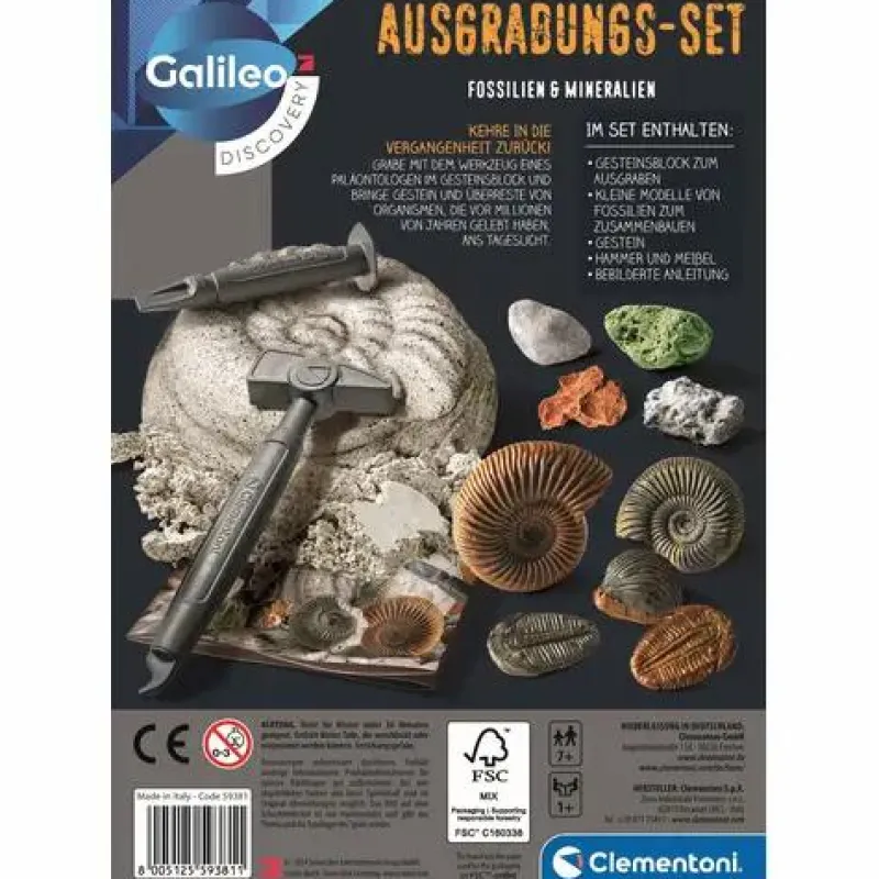 Clementoni Experimentieren>Ausgrabungsset: Fossilien & Mineralien