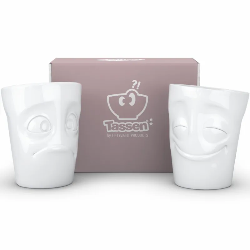 58 fiftyeight Henkelbecher>Becher Set vergnügt/verdutzt weiß, 350ml