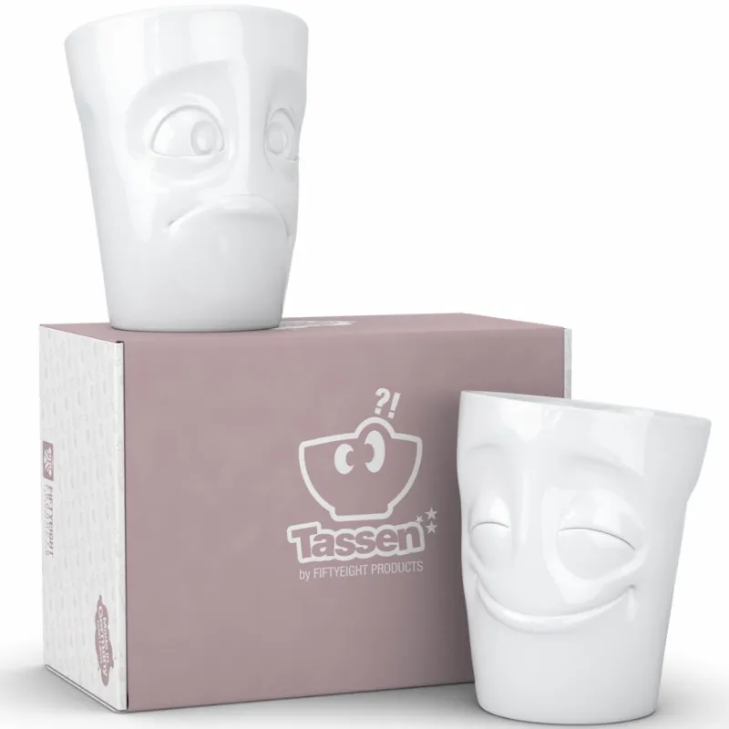 58 fiftyeight Henkelbecher>Becher Set vergnügt/verdutzt weiß, 350ml
