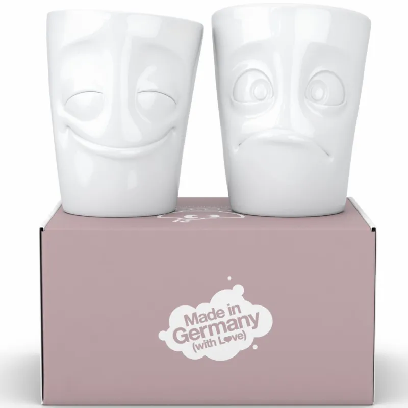 58 fiftyeight Henkelbecher>Becher Set vergnügt/verdutzt weiß, 350ml