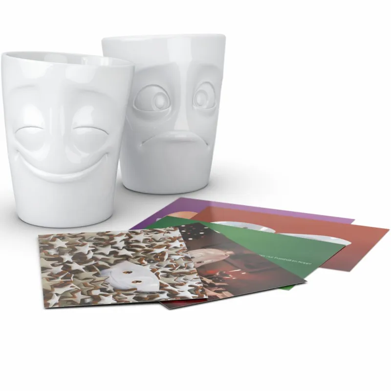 58 fiftyeight Henkelbecher>Becher Set vergnügt/verdutzt weiß, 350ml