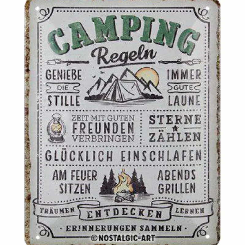 Nostalgic-Art Wand- Und Fensterdekoration>Blechschild 15 x 20 cm Camping-Regeln