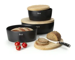 Continenta Brotkörbe Und Brotboxen>Brottopf oval schwarz matt Keramik 36x23x13,5cm
