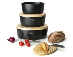 Continenta Brotkörbe Und Brotboxen>Brottopf oval schwarz matt Keramik 36x23x13,5cm