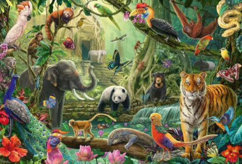 Schmidt Spiele Kinderpuzzle>Bunte Tierwelt im Dschungel - Puzzle 100 Teile