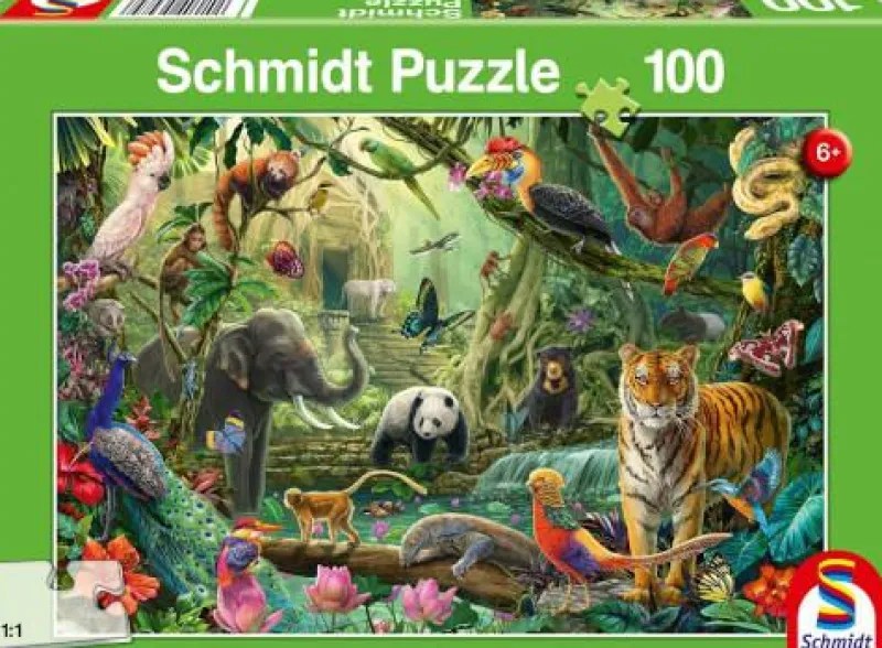 Schmidt Spiele Kinderpuzzle>Bunte Tierwelt im Dschungel - Puzzle 100 Teile