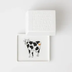 Räder Weiß>Butterdose „Der Mensch lebt nicht...", 11x9,5x5,5c