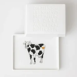 Räder Weiß>Butterdose „Der Mensch lebt nicht....", 14,5x11,5x