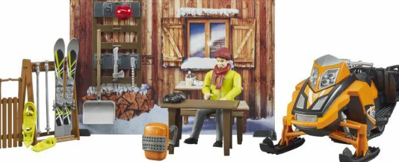 Bruder Fahrzeuge Und Fluggeräte>bworld Berghütte mit Snowmobil