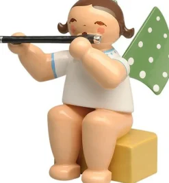 Wendt&Kühn Figuren>Engel, klein, mit Querflöte, Grünhainichener Engel