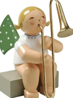 Wendt&Kühn Figuren>Engel mit Zugposaune, sitzend, Grünhainichener Eng