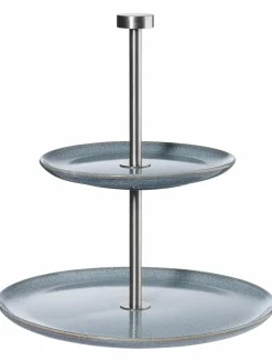 Asa Selection Weiß>Etagere flach, 2 stufig, denim D. 15 cm, H.22 cm