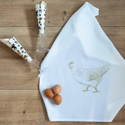 17;30 Küchentextilien>Geschirrtuch "Huhn" weiß/gold Baumwolle