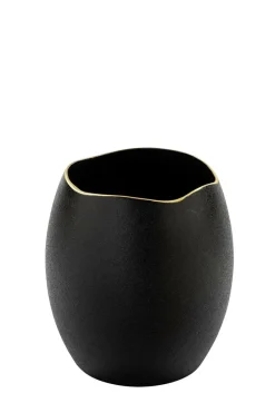 Fink Vasen>Kalea/Übertopf/Vase Keramik schwarz m. Goldrand H1