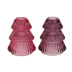 Werner Voß Dekoration>Kerzenhalter Tanne lila 2fach sortiert Glas 6,5x8c