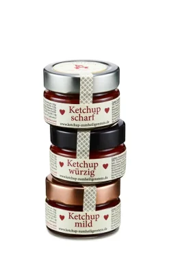 Zum Heiligen Stein Gewürze Und Saucen>Ketchup (scharf+würzig+mild) Sortenmix 3x75g
