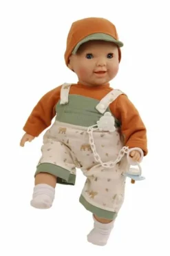 Schildkröt-Puppen Spielpuppen>Lenchen Gr. 37 ,Malhaar, Latzhose im Waldmotiv, bl