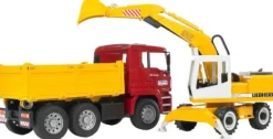 Bruder Fahrzeuge Und Fluggeräte>MAN TGA Kipper + Liebherr Schaufelbagger