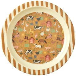 Rice A/S Melamin Und Bambus>Melamine Kids Plate - Brown - Farm Print