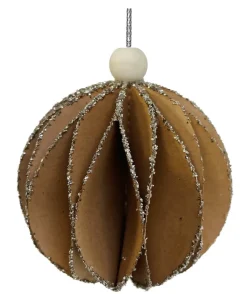 Shishi AS Baumschmuck Und Zubehör>Papierkugel braun mit silber Glas Glitter 8cm