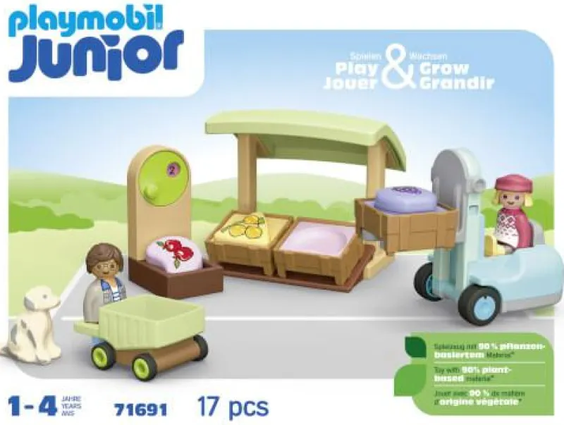 PLAYMOBIL ® Spielen>PLAYMOBIL® JUNIOR Bio-Marktstand & Gabelstapler 71