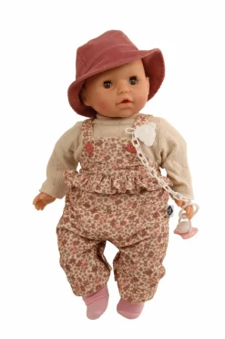 Schildkröt-Puppen Spielpuppen>Schnullerbaby "Amy" Gr. 45 , Latzhose im Blumenmot