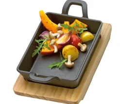 Küchenprofi Grillzubehör>Servierpfanne BBQ eckig mit Holzbrett