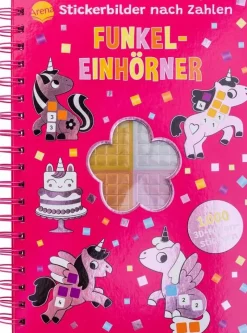 Arena Verlag Basteln>Stickerbilder nach Zahlen. Funkel-Einhörner