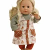 Schildkröt-Puppen Spielpuppen>Susi Gr.45 , Latzhose im Puppenmotiv, blonde Haare