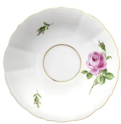 Meissener Porzellan Farbe>Tee/Suppenuntertasse Rose mitte bunt Goldrand zu 0
