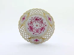 Meissener Porzellan Farbe>Teller 21 cm durchbrochen Indische Malerei purpur