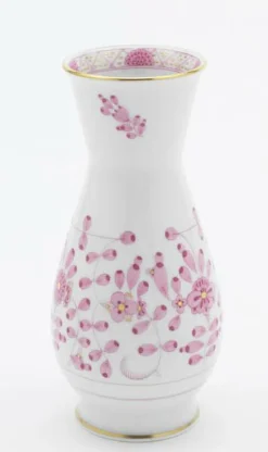 Meissener Porzellan Vasen>Vase 16,5 cm Indische Malerei purpur Goldpunkte Go