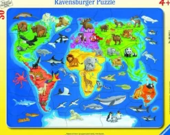 Ravensburger Kleinkindpuzzle|Spielen>Weltkarte mit Tieren - Rahmenpuzzle 30 Teile