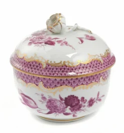 Meissener Porzellan Farbe>Zuckerdose 9 cm Bukett, alte Manier Schuppen-Mosai